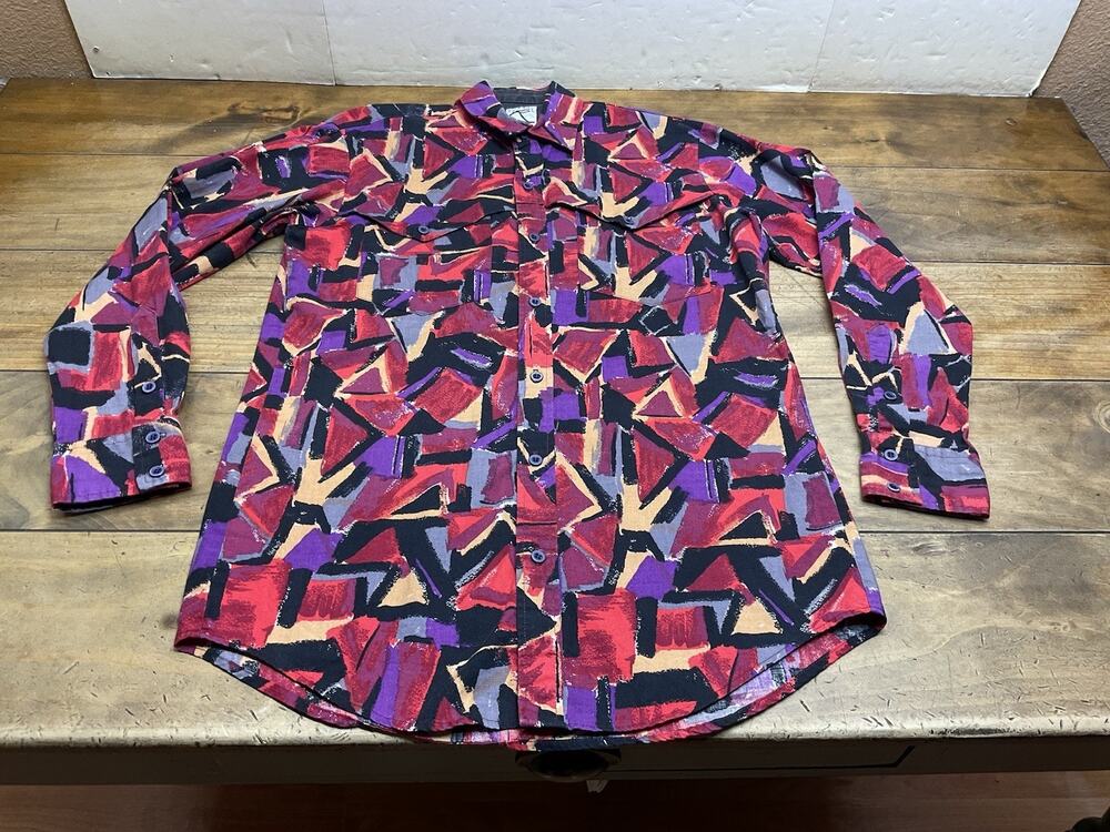 Vintage Roper Geometric Abstract Print Western Button Up Shirt Size Medium